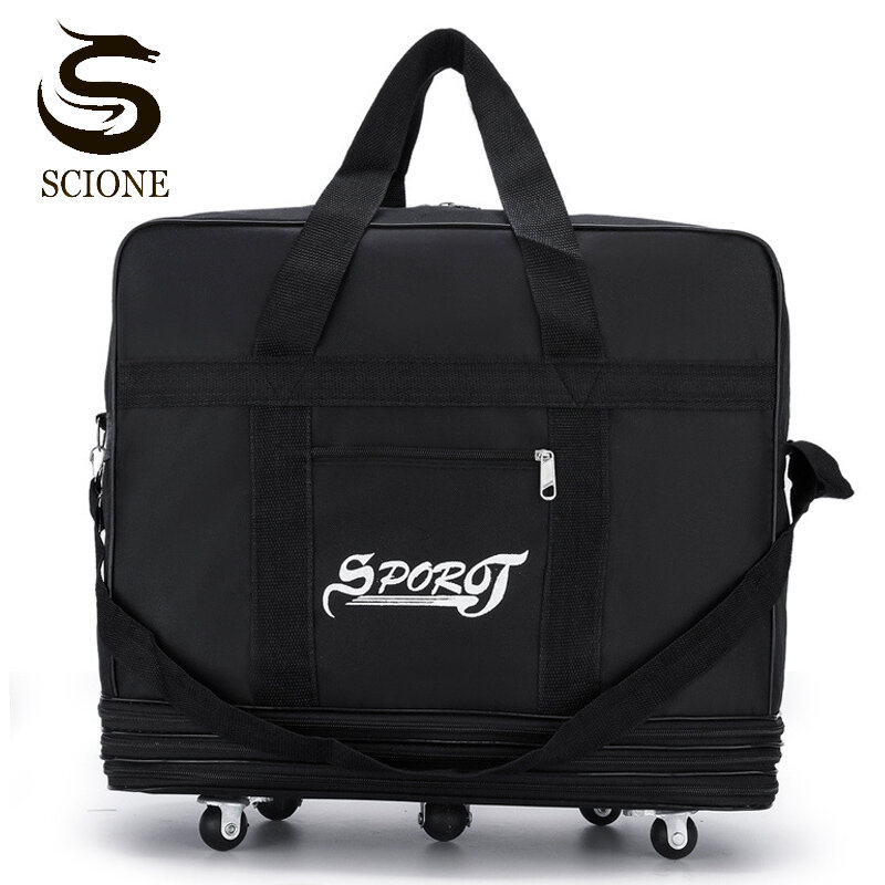 27 32 Cal torba podróżna z kółkami o dużej pojemności regulowane torby bagażowe wodoodporne torebki Oxford Unisex walizka czarna XA244M