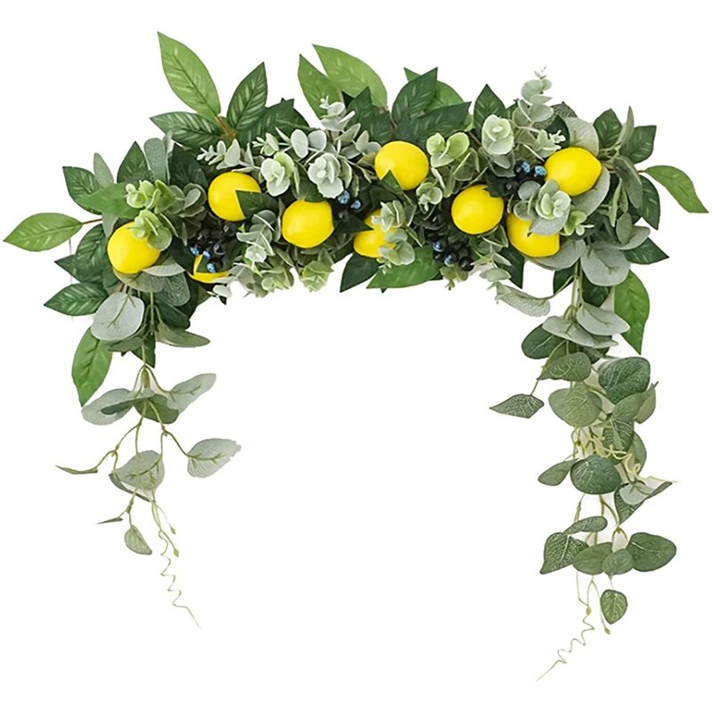 Guirnalda de frutas artificiales de limón, hojas de eucalipto colgantes para puerta delantera, decoración de arco de boda para pared y ventana del Hogar, Calidad