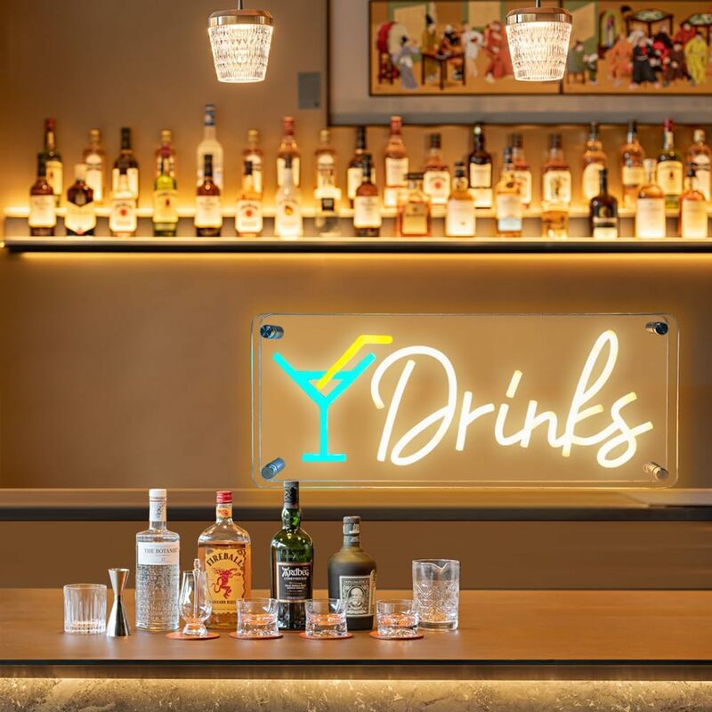 Drinks Warm White Neon Light Drinks Letters Neon Bar Signs Light Up Wall Decor for Teen Boys Room Bedroom Restaurant Bar