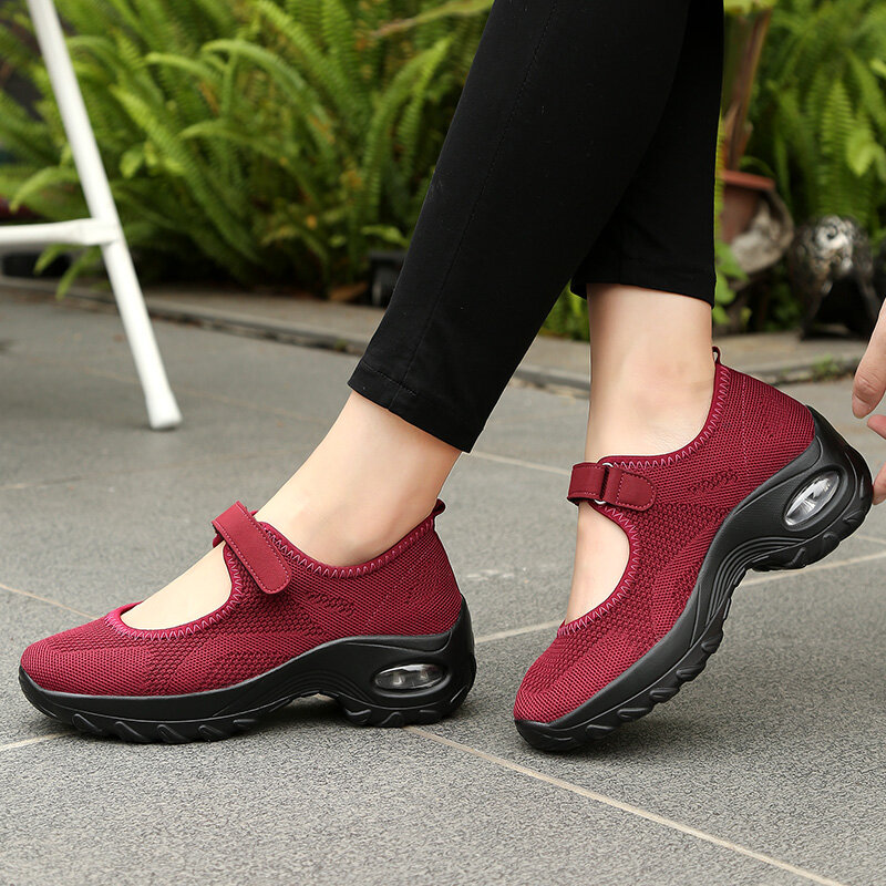 STRONGSHEN-Tênis de malha de almofada para mulheres, sapatos de plataforma respiráveis, sapatos casuais femininos, aumento, 35-42
