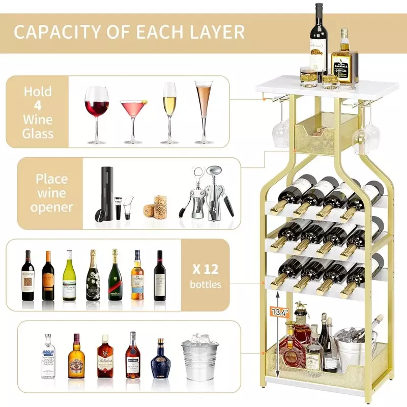 Rak Wine berdiri bebas lantai, Penyimpanan anggur rak tampilan meja untuk Bar, tempat botol anggur