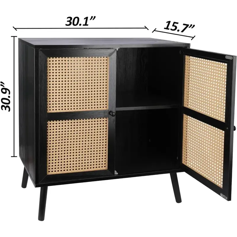 Black Accent Storage Cabinet Living Room Cabinet Mid Century Modern Rattan Dresser Chest of Drawers Furniture Cabinets the Home