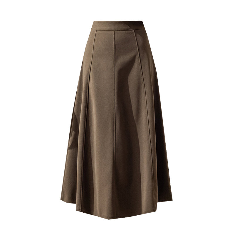 2022 nova sólida retro inverno de lã saias longas mulheres elegante cintura alta a-line maxi saia solta retalhos marrom preto jupe femme