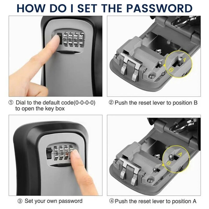 ウォールマウントキーロックボックス、4桁のパスワードコード、セキュリティロック、ホームオフィス用キーなし、シークレット収納ボックスオーガナイザー