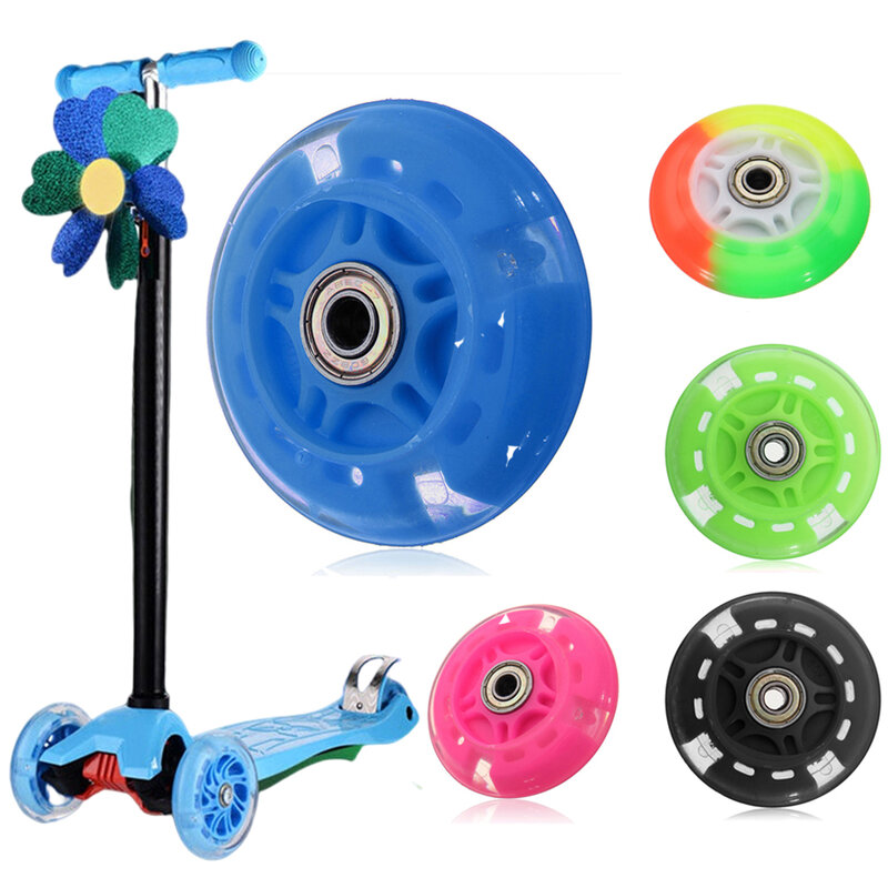 Roda de flash para micro scooter, roda muda para crianças, luz intermitente, rosa, azul, preto, verde, PU, metal, peças de skate