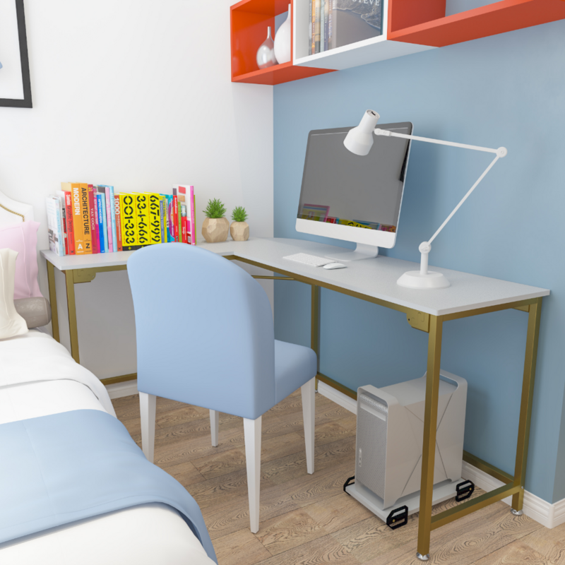 W kształcie litery L na narożnik biurka komputer do gier biurko biurowa stacja robocza nowoczesna drewniana nauka w domu stół do pisania biurko na laptopa-biały