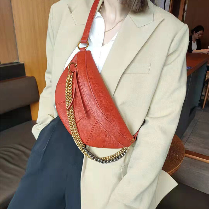 2024 New Genuine leather All-in-one fashion chain cowhide Fanny Pack High quality cowhide Chest crossbody bag