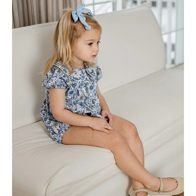 AP Paisley koleksi SS24 gadis lipatan gaun bayi anak lucu Romper anak-anak katun pakaian Set, #6603