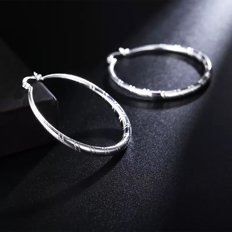 Mulia 3/4/5/6cm lingkaran besar 925 Sterling Silver Hoop anting untuk wanita mode pesta pernikahan perhiasan jimat hadiah Natal