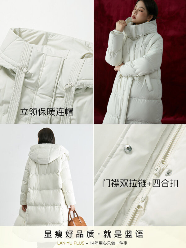 Piumino d'anatra bianco spesso piumino invernale con colletto alla coreana cappotto caldo di media lunghezza