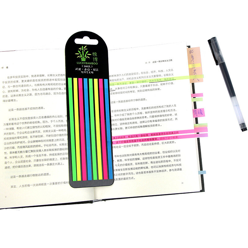 Índice Fluorescente Transparente Tabs Bandeiras, Sticky Nota Papelaria, PET Adesivo Colorido, 1 Conjunto, 160pcs