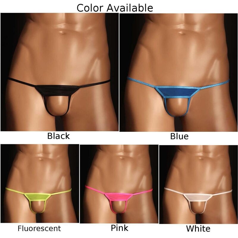 Men Sexy Hollow Out Cock Hole Thong Panties Erotic Underwear Thin Straps Low Waist Underpants Ice Silk Breathable Lingerie