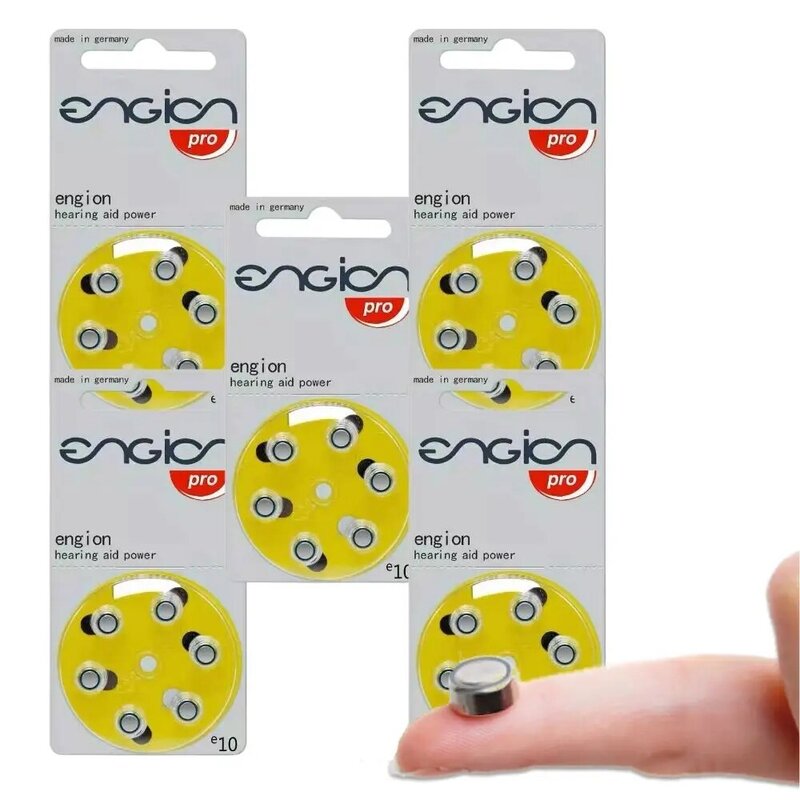 Batterie pour prothèses auditives, Zinc Air, Engion A10, 10A, ZA10, 10, S10, 24.com, 10 cartes, 60 pièces