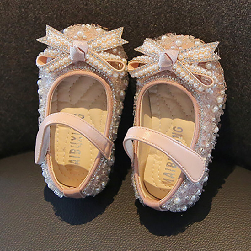 First Walker Bowknot Shoes para Baby Girl, Sapatos Solteiros, Pérola, Presente de Aniversário, Princesa, Menina, Crianças, Casamento