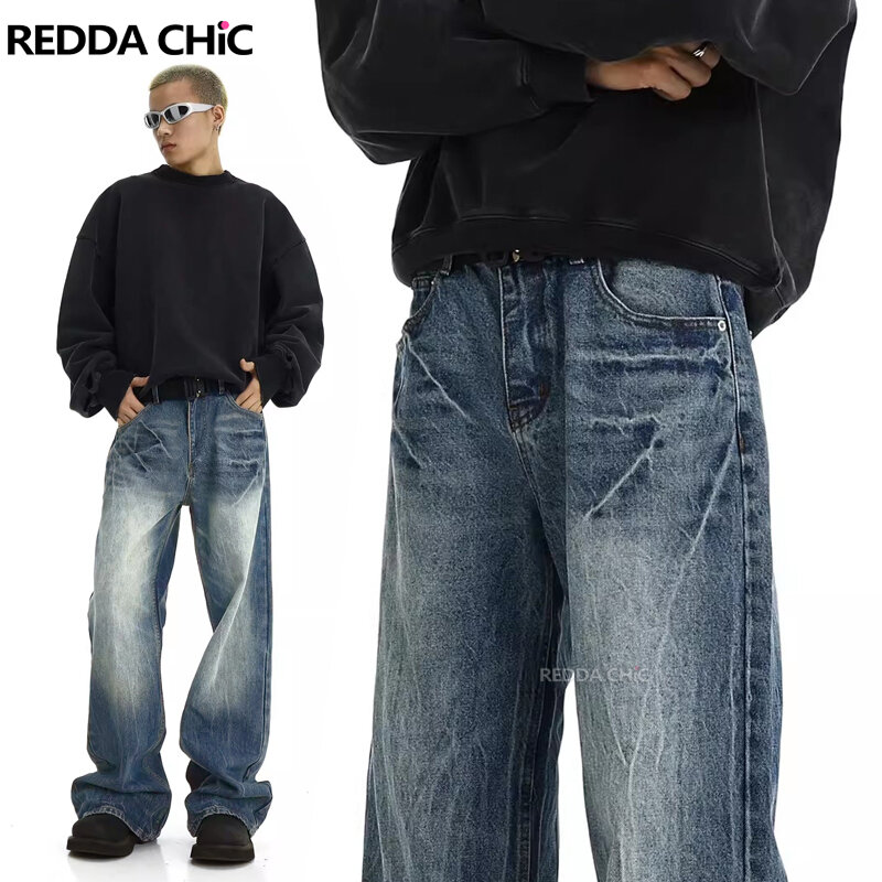 REDDACHiC ICON uomo Jeans larghi stropicciati pantaloni a vita bassa strappati screpolati Cleanfit pantaloni larghi Casual Vintage Y2k Streetwear