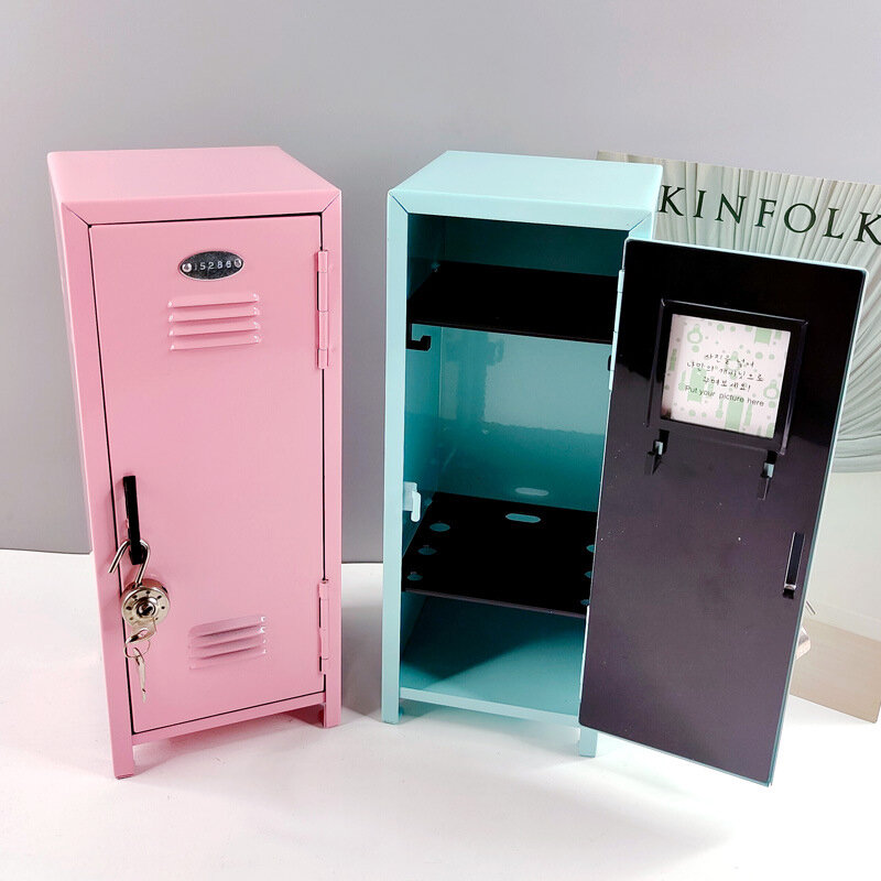 1Pc Desktop Locking Storage Box Mini Cosmetic  Iron Storage Cabinet Cute Girl Heart Small Cabinet Box For Gifts