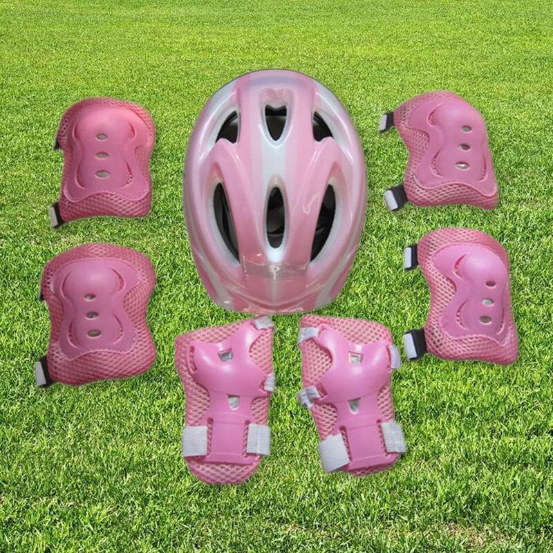 7Pcs/ Set Kids Safety Knee Pad Wear Resistant Sweat Absorption Accessory Cycling Helmet Knee Elbow Pad Riding Protective Gear