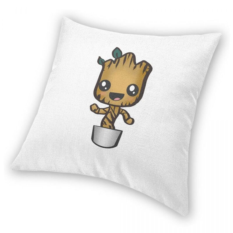 Taie d'oreiller imprimée Baby Groot avec fermeture éclair, taie d'oreiller en polyester et lin, housse de coussin pour chambre à coucher, canapé, chaise, voiture