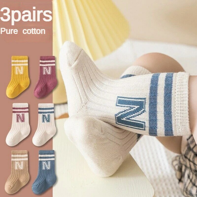 3 Pairs Baby Socks Kids Cute Newborn Boys Socks Toddler Girl Children Anti Slip Sock Cotton Infant Accessories Clothes for 0-5y