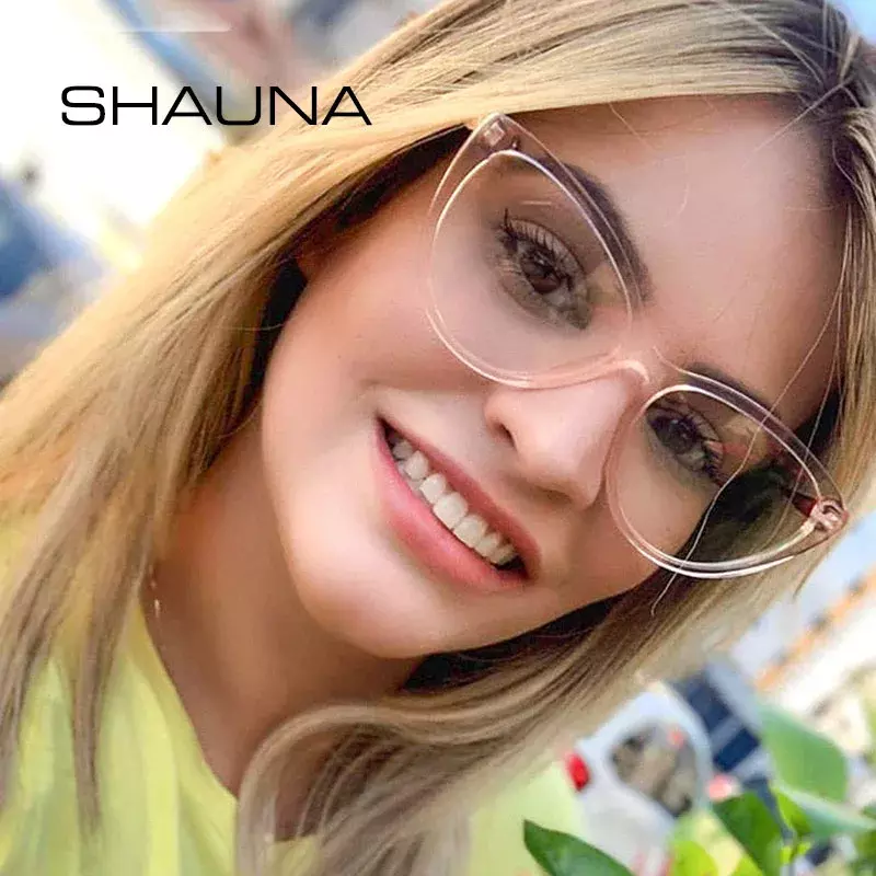 SHAUNA Anti-Blue Light TR90 Comfortable Cat Eye Eyeglasses Frame Women  Vintage Spring Hinge Optical Frame