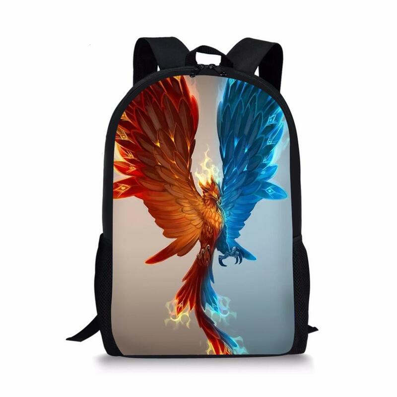 Ransel sekolah motif Phoenix air dan api ransel tas buku 16 inci populer untuk anak laki-laki dan perempuan SD atau menengah