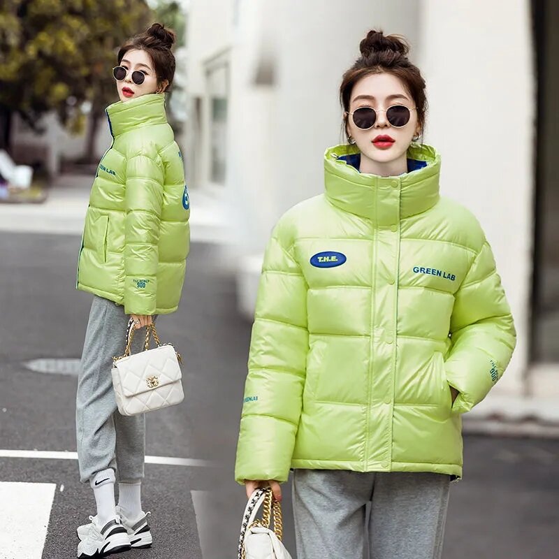 신제품 두껍고 따뜻한 다운 코튼 파카 자켓 여성용, 학생 기본 코트 스탠드 칼라 짧은 코트 2022 겨울