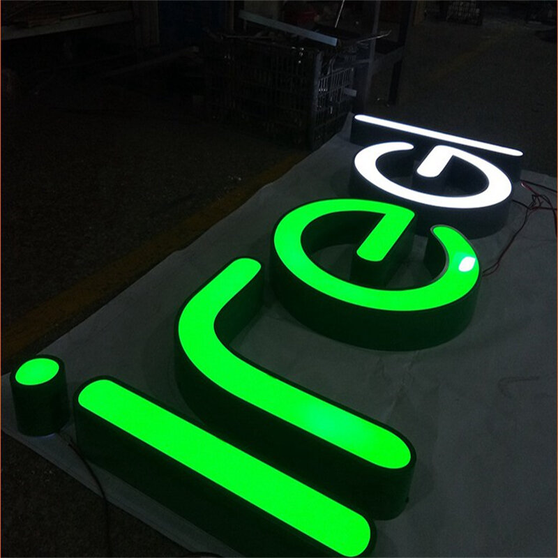 Factoy Outlet exterior acrílico cara galvanizada hoja de retorno frontal iluminado LED 3d letreros/letras