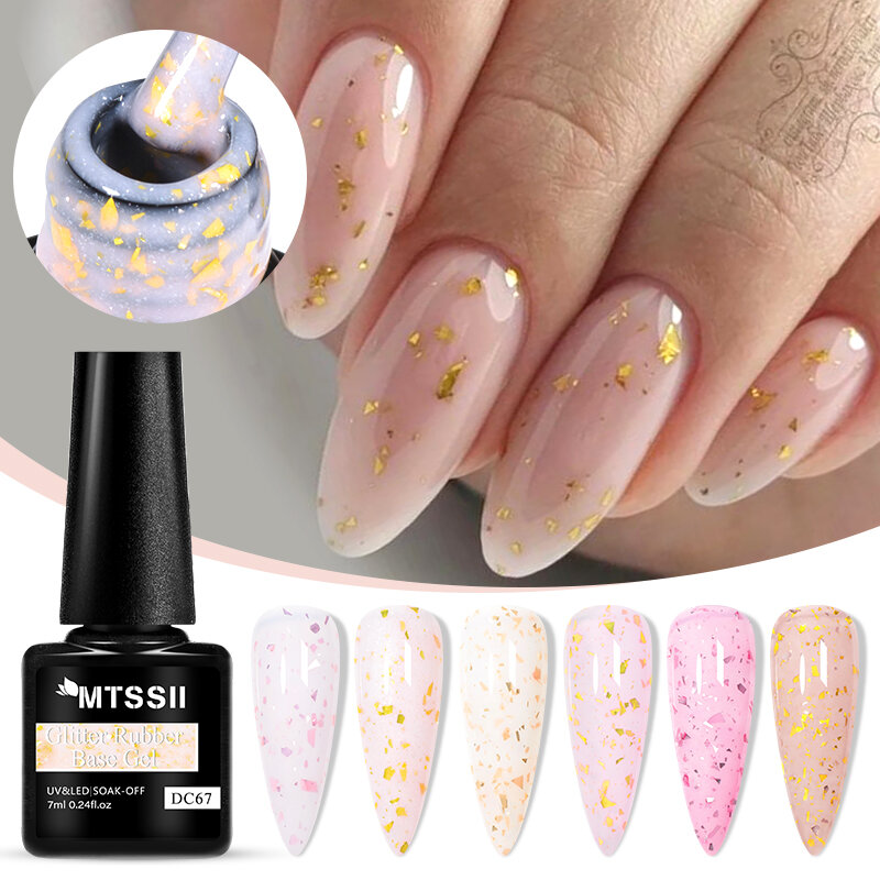 Mtssii 7ml Glitter Rubber Base Gel Polish Gold Sequins Pink White Base Gel Top Coat Soak Off UV LED Nail Art Varnish Manicure