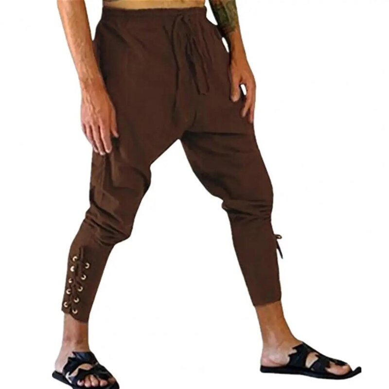 Pantaloni rinascimentali pantaloni Costume da pirata per uomo pantaloni Cosplay vichinghi rinascimentale Vintage con elastico in vita per uomo