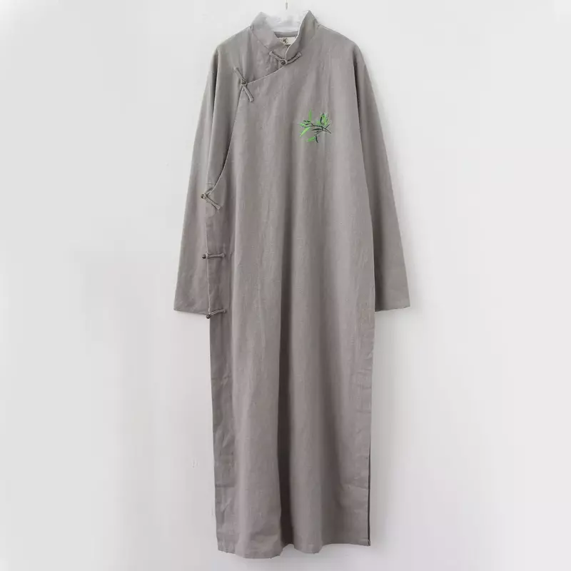 Green Bamboo Embroidered Long Shirt Men's Ethnic Style Long Hanfu