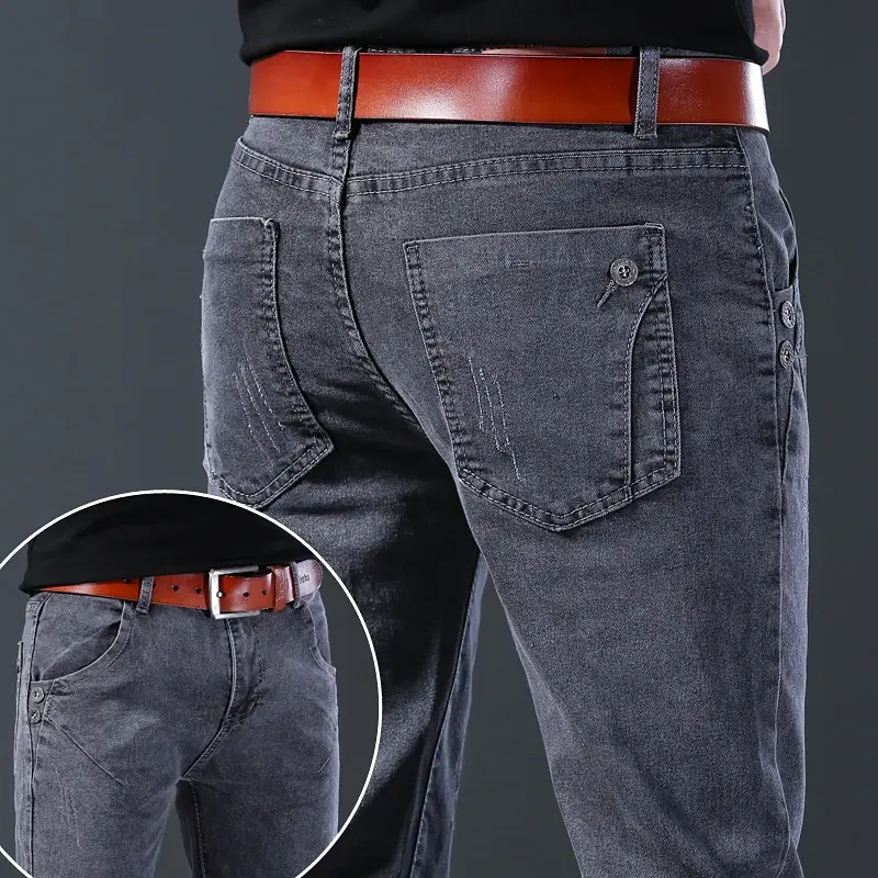 2024 neue Mode Jeans Männer koreanischen Stil gerade graue mittlere Taille Hosen männliche lässige Jeans hose