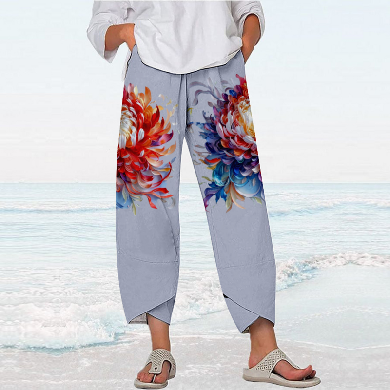 Pantaloni estivi pantaloni da spiaggia a fiori di piante Y2k vestiti Streetwear donna pantaloni sportivi larghi Capri pantaloni eleganti Pantalones Mujer