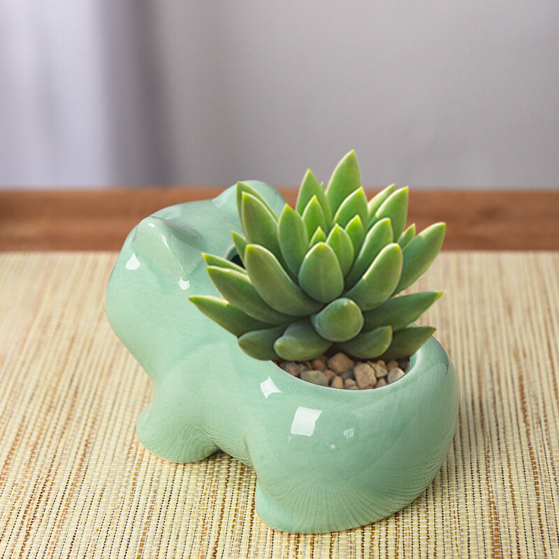 Creative Ceramic Mini Flowerpot Succulent Planter Cute Green Plants Planter Flower Pot with Hole Home Garden Decoration outdoor