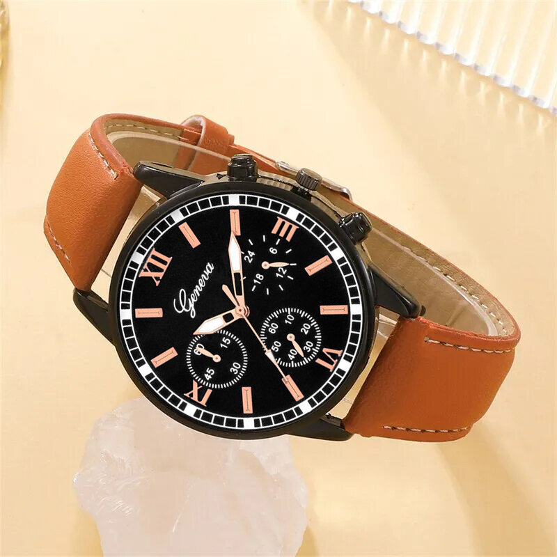 4 Stuks Set Mode Heren Zakelijke Horloges Voor Mannen Bruin Lederen Handtouw Luxe Man Sport Casual Quartz Horloge Reloj Hombre