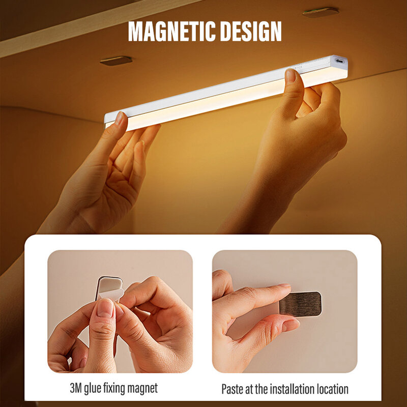 Lampka nocna LED bezprzewodowy akumulator USB z czujnikiem ruchu 10 20 30 50cm sypialnia chodnik kuchnia nocne oświetlenie do szafy