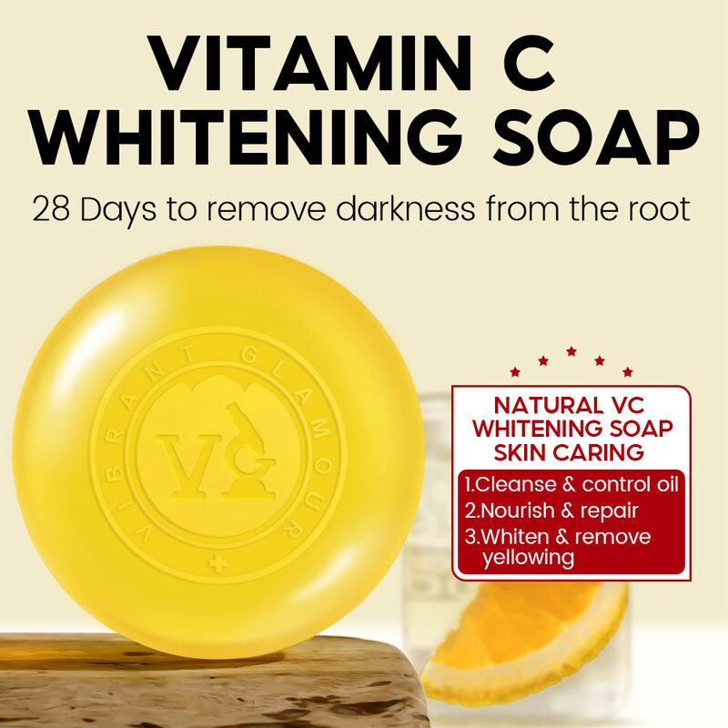 VIBRANT GLAMOUR VC jabón hecho a mano, Control de limpieza, aceite blanqueador, amarillo, reparación nutritiva, hidratante, cuidado de la piel