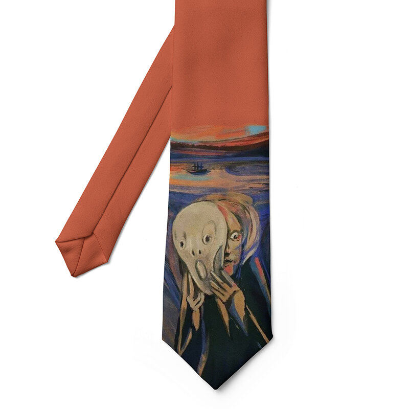 Mode 8cm breed polyester stropdassen olieverfschilderij de schreeuw zeilboot kat grappige stropdas vrijetijdsfeest trouwshirt pakken accessoires