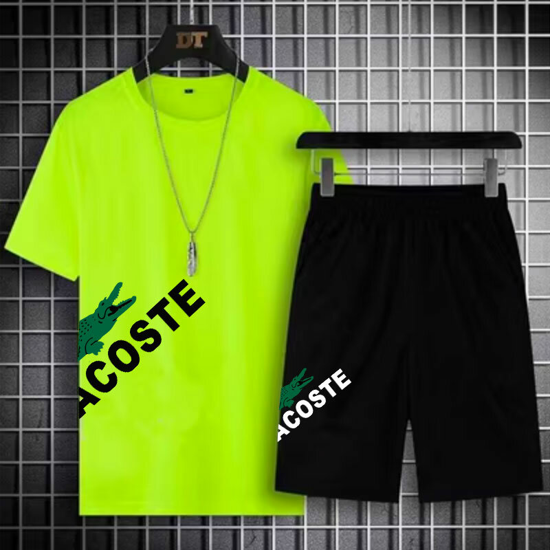 New Men's T-shirt + Shorts Set Summer Breathable Casual T Shirt Running Set Fashion Harajuku Printed Male Sport Suit