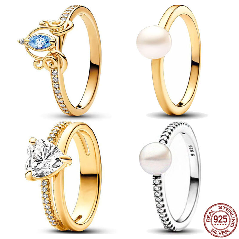New 925 Sterling Silver Classic Pumpkin Carriage Heart shaped Pearl Ring Exquisite Light Luxury Charm Women's Jewelry Gift