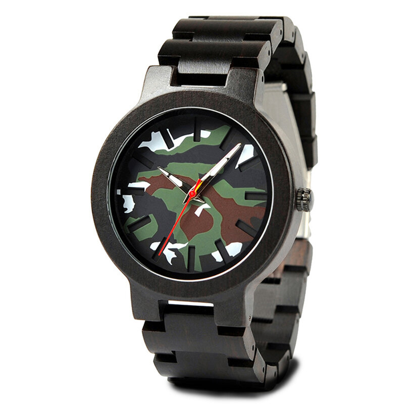 Men's Fashion Camouflage Wooden Display Calendar Multifunction Imported Quartz Chronograph Scratch Resistant Glass Gift Watch