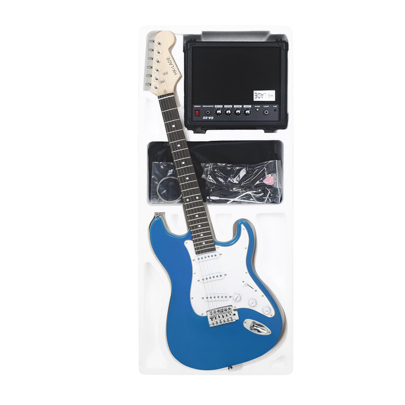 HK-LADE-guitarra eléctrica azul de 6 cuerdas, banda de Rock para estudiantes, juego de emparejamiento para principiantes, 22 trastes, 39 pulgadas