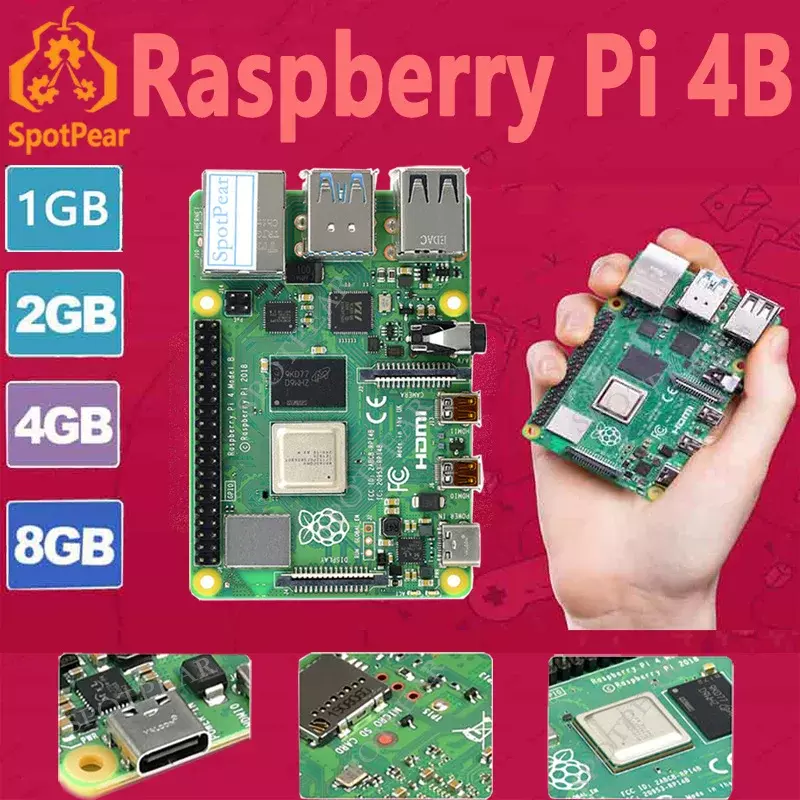 Raspberry Pi 4 Modelo B com RAM, 1GB, 2GB, 4GB, 8GB, PI4B Opção