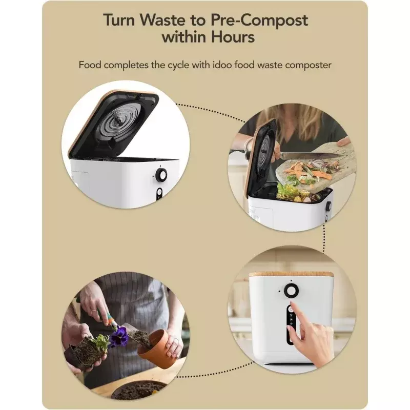 Elektryczny komposter iDOO do blatu kuchennego, 3-litrowy inteligentny blat kuchenny, automatyczna maszyna do kompostowania w domu Bezzapachowy, cykl spożywczy