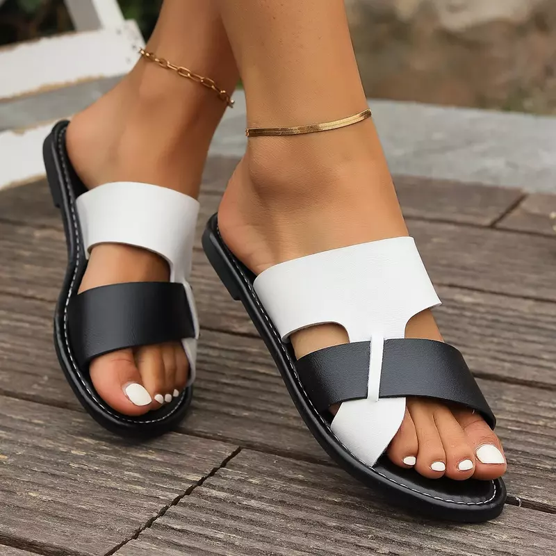 Summer Shoes for Women New Retro Open Toe Flat Women's Casual Slippers Outdoor Casual Beach Shoes Plus Size Women Slides Shoes