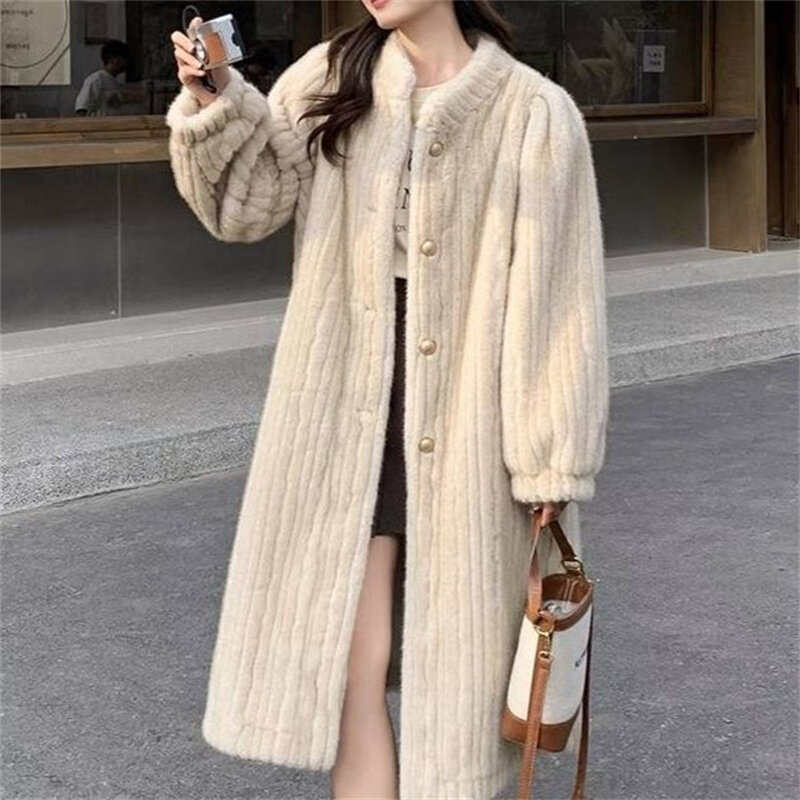 Fur Coat Women's New Fur Integrated Environmentally Friendly Imitation Mink Fur Coat Long Stand CollarYoung And High-End Retro