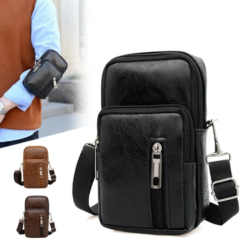 Cintura de couro PU para homens, bolsas de telefone, bolsa pequena no peito, bolsa de ombro, bolsa crossbody, bolsa masculina, tendência