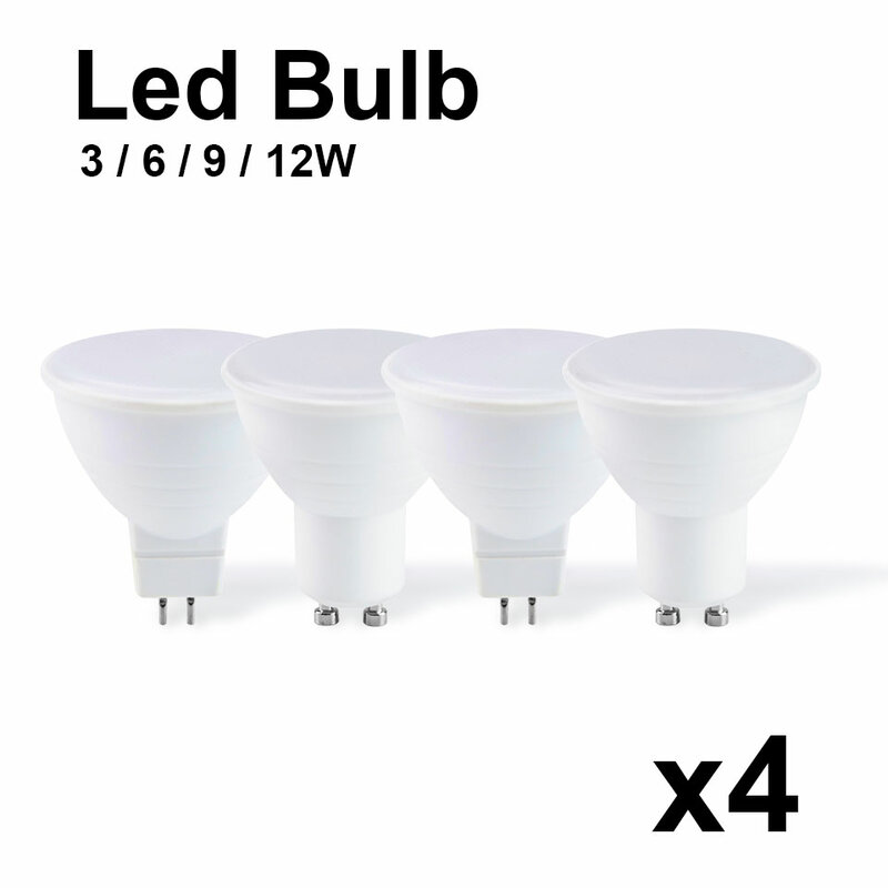 LED 스포트 라이트 GU10 LED 전구 12W 9W 6W 3WLED 램프 220V 스포트라이트 MR16 7W, Lampada GU5.3 옥수수 전구 gu 10 앰플, 4 개