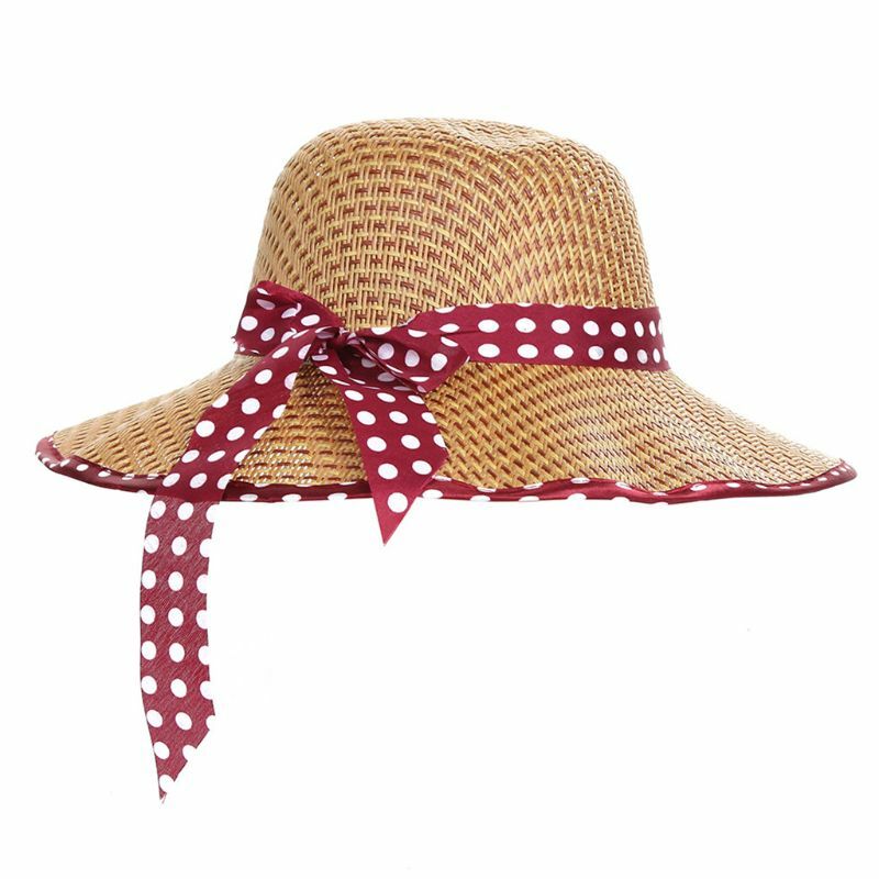 Palha feminina estilo country vintage verão para chapéu cor contrastante polka dot pr
