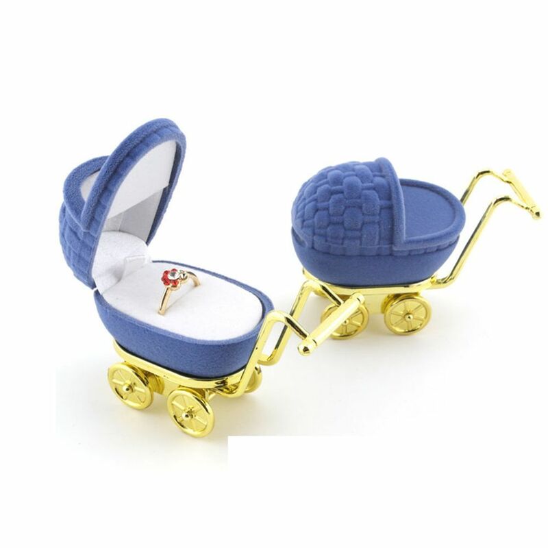 Kotak kalung modis portabel casing penyimpanan kotak hadiah perhiasan pemegang tampilan kotak cincin Kereta bayi beludru