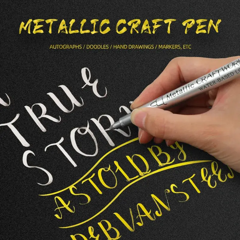 Gold Silver Brush Metallic Marker Pens Permanent Paint Marker Pen for Rock Painting, Mug, Ceramic, Glass DIY Painting Supplies